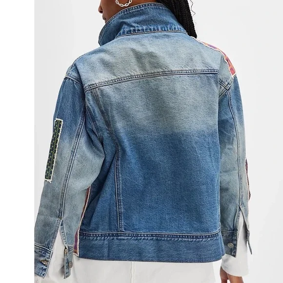 Free People X Found NWT Kantha Patchwork Denim Jean Jacket Size Large - Picture 3 of 13